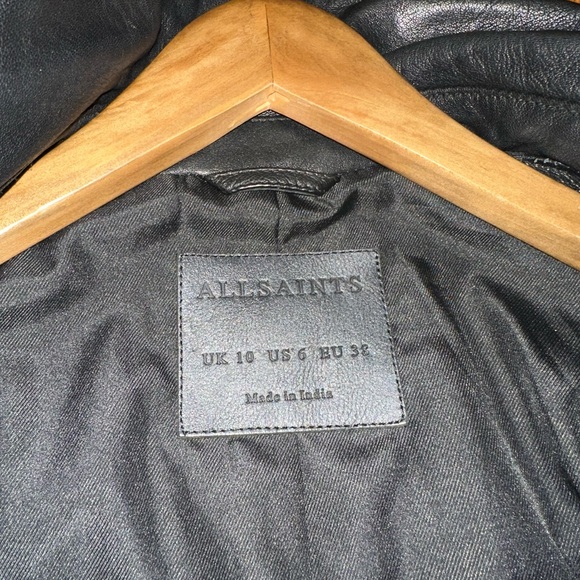 All Saints Quilted Black Leather Jacket - Picture 5 of 7
